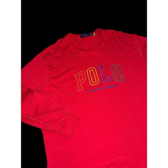Polo Ralph Lauren Shirt 2XB Red Long Sleeve Rainbow Spell Out Men Pride Crewneck - Picture 1 of 9